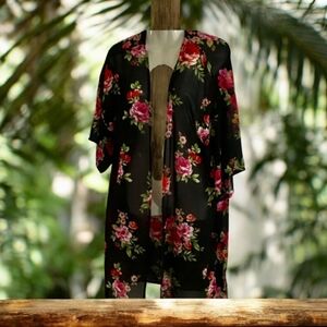 Ambiance beach cover up sheer  floral Size S NWT 🌹🌹black red roses 🌹 p
